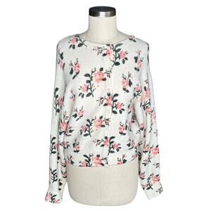 & OTHER STORIES Cream Pink Rose Floral Knit Button Down Cardigan Sweater‎ Medium